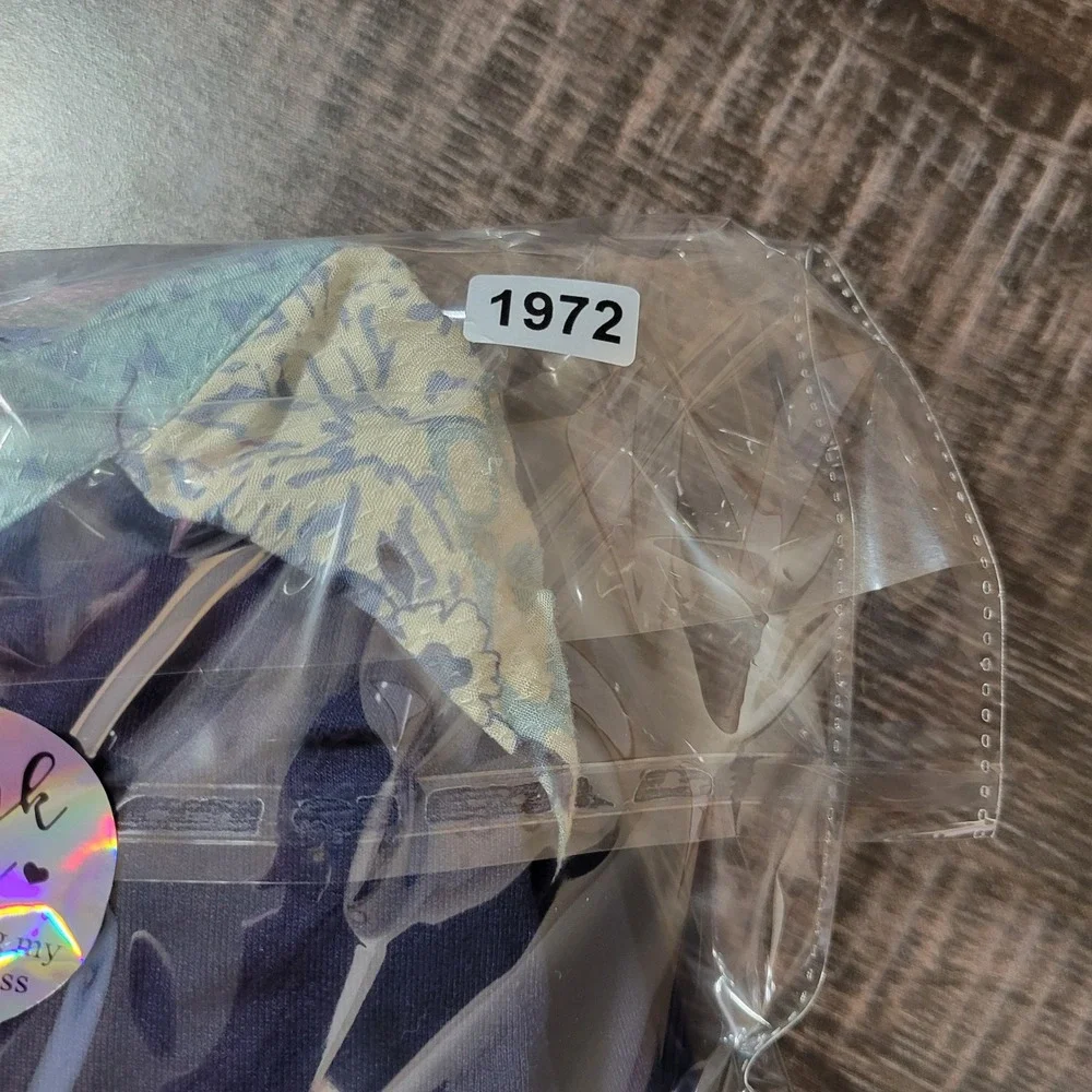 Avenue Womens Blue Patchwork Mixed Media Top‎ 18 20 Short Sleeve Boho Casual - Picture 10 of 10